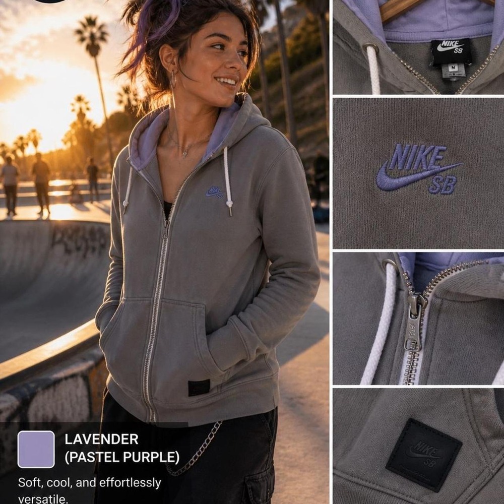 Nike SB Zip-Up Hoodie Gray w/‎ Purple Hood Size M